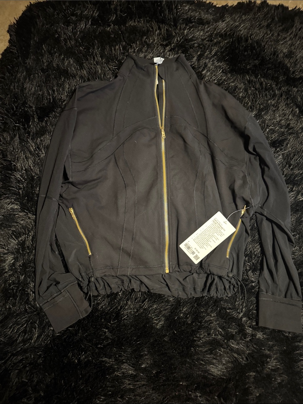 Lululemon NWT Black Zip-Front Jacket with Gold Zippers